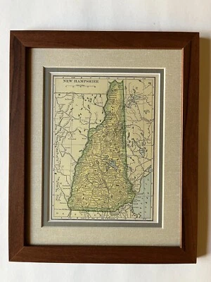 NEW HAMPSHIRE State Map, Frame/Dbl Mat from the 1927 World Atlas SEE DESCRIPTION - Image 1 of 3