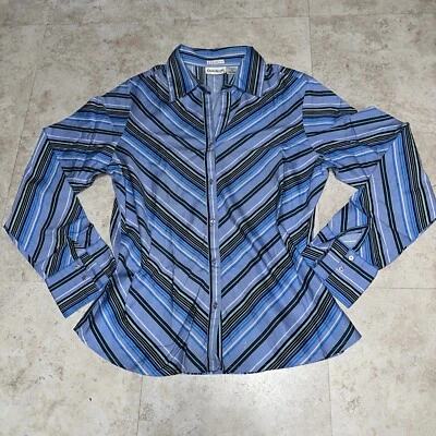 Camisa de vestir de colección CLAUDIA Richard azul a rayas con botones para mujer M (manchas) Foto 1 de 4