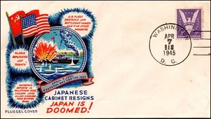 7 Apr 1945 Staehle Multicolor WWII Patriotic Japanese Cabinet Resigns Cover - Picture 1 of 2