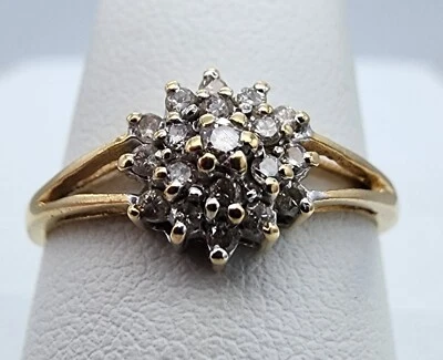 14k .585 Yellow Gold Diamond Cluster Ctw .19 Sz 9.75 Ring Au 23150 - Image 1 of 4