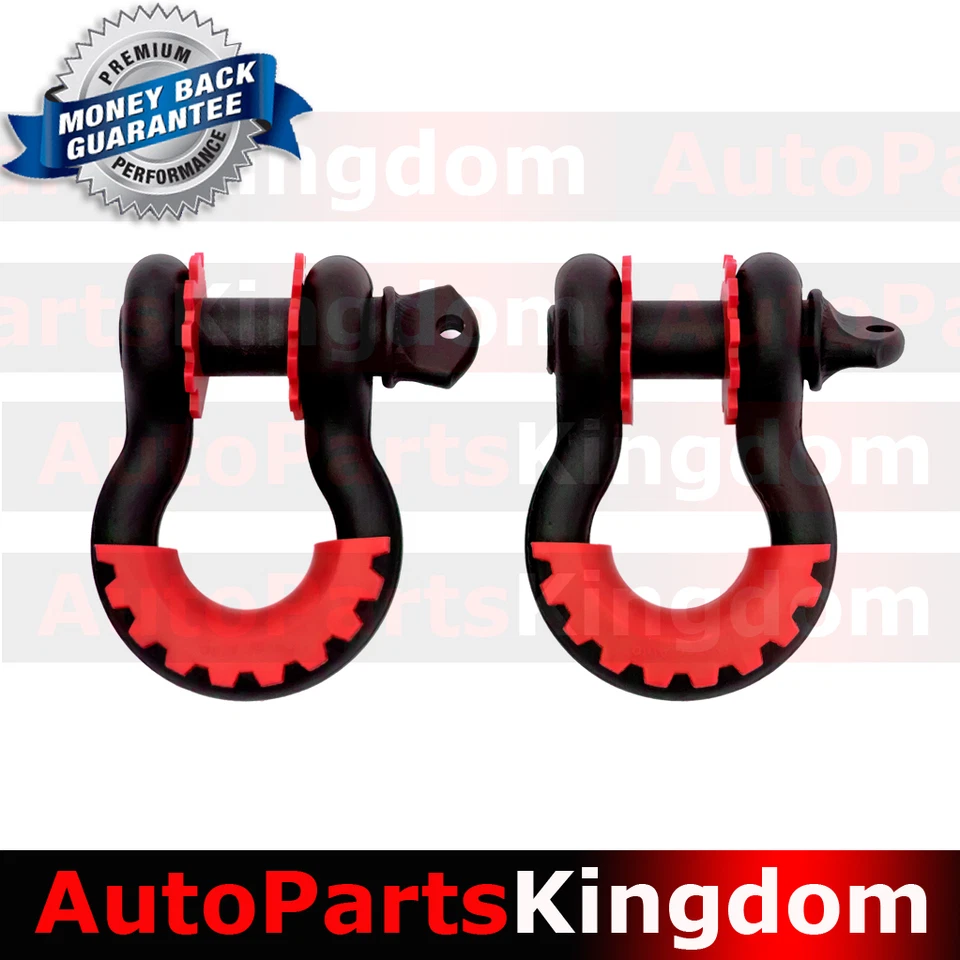 1 Pair 3/4" Black 4.75 ton D-ring Shackle+RED Isolator Washers Silencer Clevis - Image 1 of 1