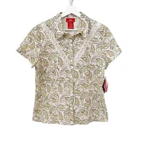 Oscar de la Renta Paisley Print Short Sleeve Button Down Shirt size 12 NWT - Picture 1 of 8