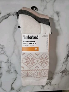 Timberland Women Cushioned Boot Socks Size 6.5-9.5 3 Pairs Pink White Gray Wool - Picture 1 of 8