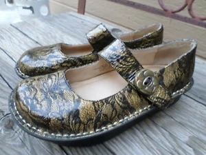 Alegria Paloma PAL-324 Black Gold Leather Mary Jane Shoes Women's 36 / 6-6.5 - Picture 1 of 7