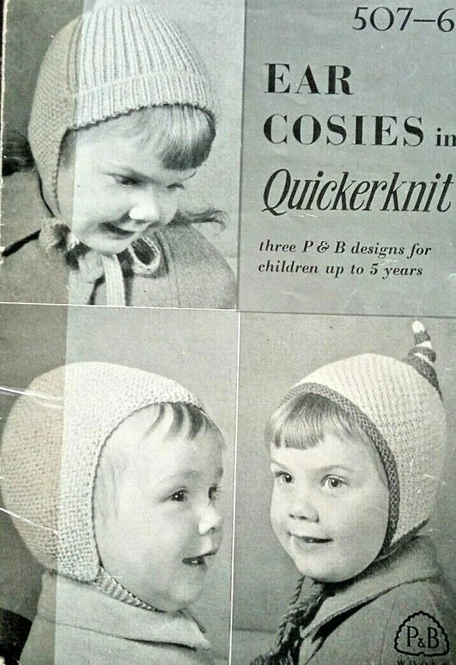 Vintage Knitting Pattern**EAR COSIES**Babies/Toddlers/Girls/Boys Hats**P&B 507** - Image 1 of 1