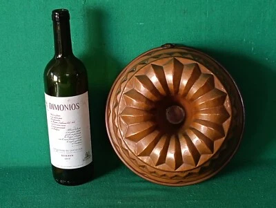 ANTICA VECCHIA GRANDE FORMA IN RAME BUDINO BUDINIERA FORMELLA DOLCI STAMPO. CM34 - Immagine 1 di 4