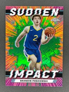 Brandin Podziemski RC 2024 Topps Chrome #SI-9 Sudden Impact Green Logo Refractor - Picture 1 of 2