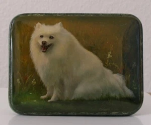 Russische Lackmalerei!Lackdose! SAMOYED-HUND! SCHÖNES GESCHENK FÜR HUNDENFREUNDE - Bild 1 von 9