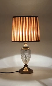 Vintage Bedside Lamp With Brown Lampshade And Brass Glass Base - Picture 1 of 4