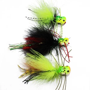 6 pcs/lot UV Surface Seaducer Frog Foam Head Popper Bass Fly Fishing Flies Lures - Picture 1 of 13