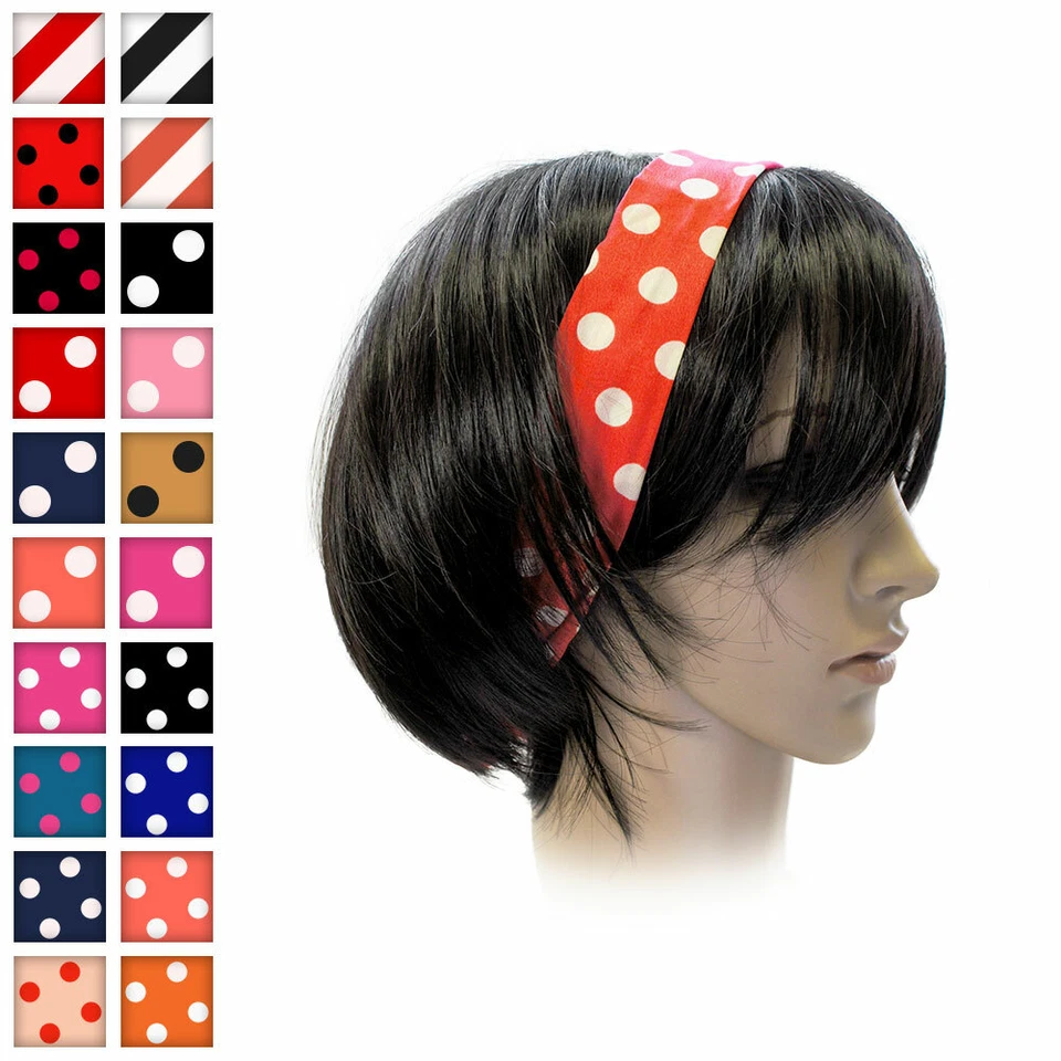 Haarband Scrunchie mit Draht Polkadots Rockabilly 50er Schleife Punkte Streifen  - Bild 1 von 1