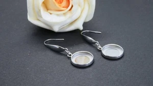 Lot 4 Supports Boucle d'oreille cabochon 12 mm acier inoxydable - Picture 1 of 1