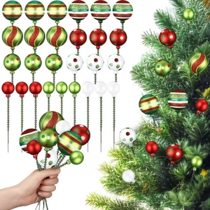 36 Pcs Christmas Glitter Ball Picks Red Green Christmas Ornaments Candy Xmas ... - Bild 1 von 7