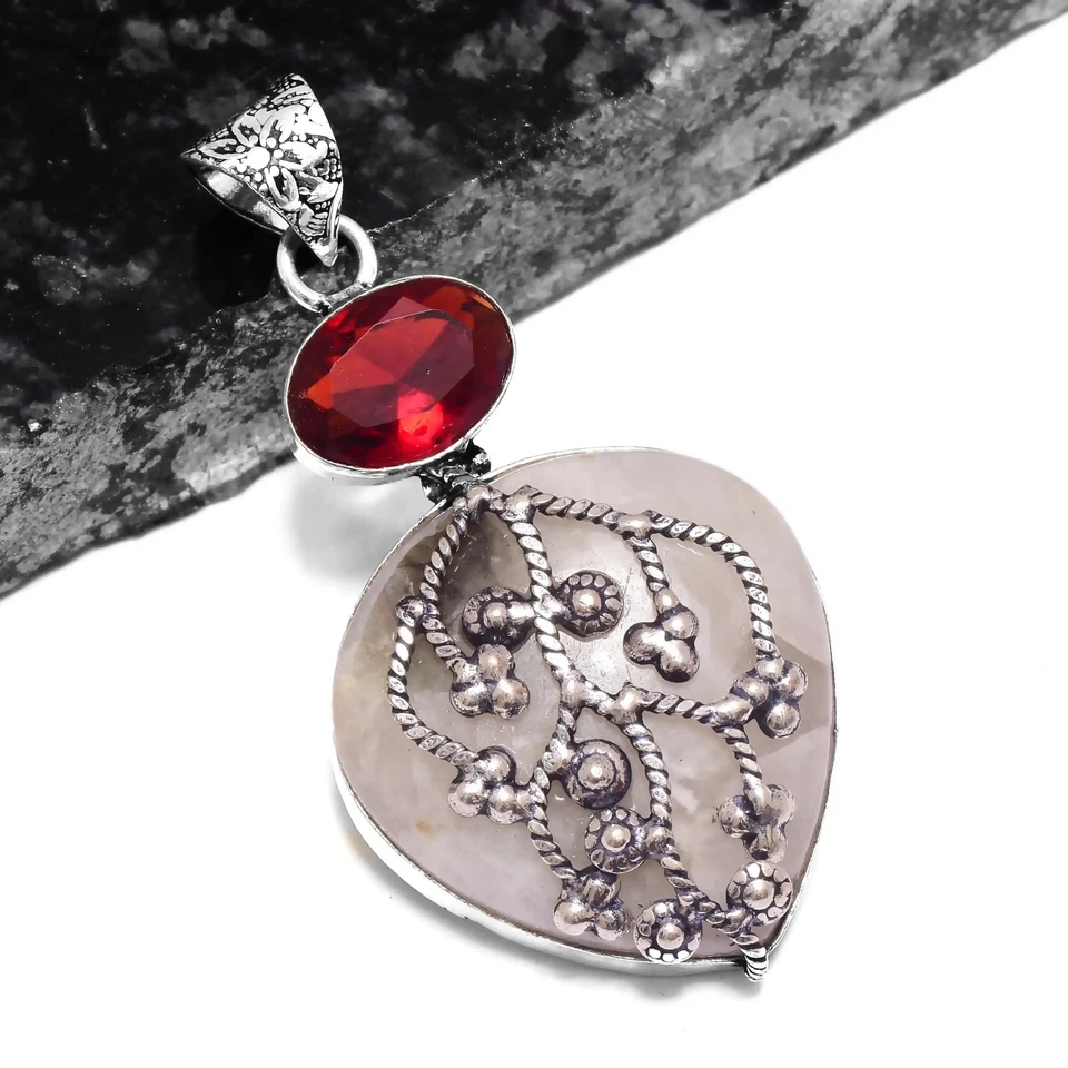 Этническая подвеска ручной работы из розового кварца граната ювелирные изделия 1,6 дюйма P-640 - Изображение 1 из 1