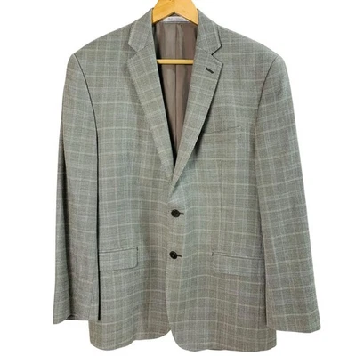 Abrigo Blazer Deportivo Calvin Klein Talla 40R Para Hombre Lana Seda Cuadros Chaqueta Gris Trabajo Foto 1 de 4