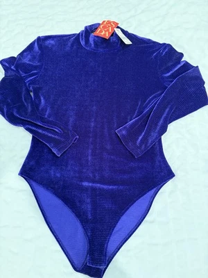 罕见 复古 Escada Margaretha Ley 紫色天鹅绒紧身衣裤 尺寸 40 德国制造 全新带标签 — 第 1/4 张图片