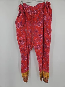 Sundance rot Blumendruck Bordüre Saum Quaste Tie Taille Riff Hose XXL Taschen - Bild 1 von 6