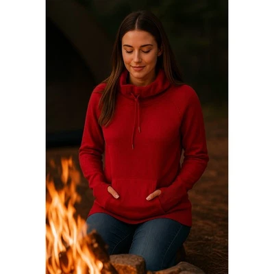 红色羊毛套衫连帽高领抽绳口袋针织毛衣休闲 L — 第 1/4 张图片