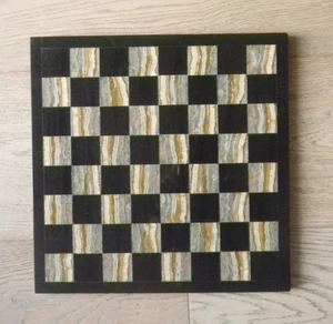 Black & Gold Striped Onyx Stone Chess Checker Game Board  14 x 14" - Picture 1 of 7