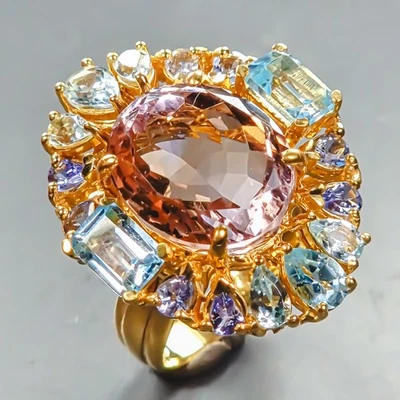 Anillo de plata de ley 925 hecho a mano de 13 quilates + ametrino natural talla 8/R439448 Foto 1 de 4