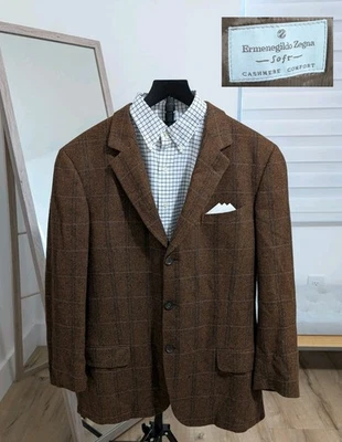 Blazer Ermenegildo Zegna 44R Cachemira Seda Ventana Cuadros Chaqueta Deportiva Marrón Foto 1 de 4