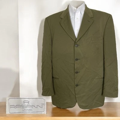 Abrigo deportivo Raspinni para hombre 44R verde oliva lana maciza cuatro botones Foto 1 de 4