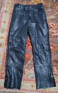 UNIK Premium Black Leather Pants Lined Side Zip/Snap Biker Men Size 30 - Picture 1 of 8