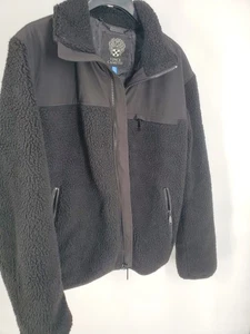 Vince Camuto Jacket Mens Medium Black Sherpa Fleece Lined Full Zip Faux Fur Trim - Picture 1 of 14