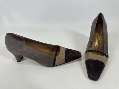 Zapatos de tacón Ferragamo de gamuza multicolor marrón para mujer talla 7 B Foto 1 de 4