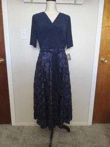 NWT Size 10-Alex Evenings Navy Sequined Rosette Mother of the Bride Midi Dress - Picture 1 of 6