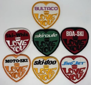 Toppe moto/snomobile vintage anni 70 assortite I LOVE YOU, da cucire - Foto 1 di 16