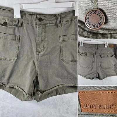 Pantalones Cortos Judy Azul Denim Para Mujer 3X Verde Oliva Deshilachado Dobladillo Bolsillos Foto 1 de 4