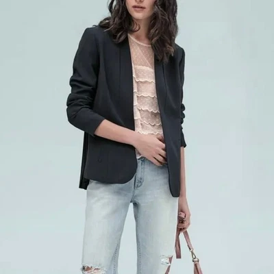 Trouve Nordstrom 黑色打褶流畅雪纺 Ethereal 背开襟夹克外套 XS — 第 1/4 张图片