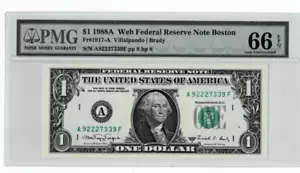 1988A $1 Federal Reserve 'WEB' Note-fr. 1917-A (Villalpando/Brady)-PMG 66 EPQ - Picture 1 of 6