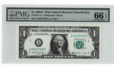 1988A $1 Federal Reserve 'WEB' Note-fr. 1917-A (Villalpando/Brady)-PMG 66 EPQ - Image 1 of 4