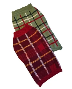 Heart To Tail Dog Knit Sweaters LG Plaid Set of 2 Red Green Winter Warm Walk - Picture 1 of 10