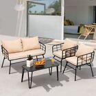4 Pieces Patio Furniture Set Cushioned Sofa Loveseat Armrest Table For Garden-Be