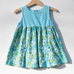 Vintage Style Blue Flower Power and Polka Dot Dress for Baby and Toddler Girls - Picture 1 of 17