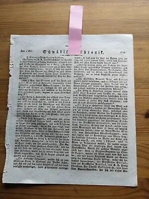 1799 Zeitung Stuttgart 503 Krieg Schwaben Bönnigheim Bietigheim Kleinsachsenheim • 15€