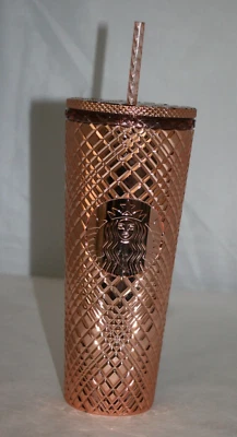 Starbucks Venti 24oz 2021 Vaso Metálico Oro Rosa Taza Fría con Tapa y Pajita NUEVO Foto 1 de 4