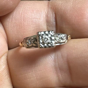 Art Deco Ring 14K Gold Yellow & White  Size 6 Jewelry OOAK Vintage Unique Square - Picture 1 of 22