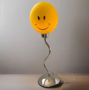 Smiley Face Table Lamp Chrome Base Glass Smiley Plug In *WORKS* Bulb Included - Picture 1 of 11