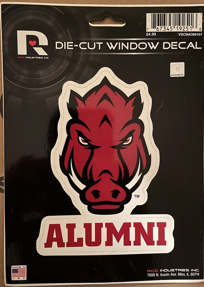 ARKANSAS RAZORBACKS DIE CUT WINDOW DECAL ALUMNI NEW - Image 1 of 1