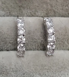 14K White Gold Half Hoop CZ Pierced Earrings 1.7grams - Picture 1 of 9