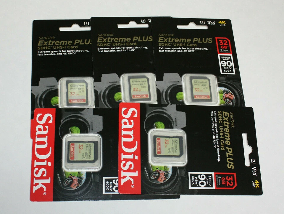 Set of 5. SanDisk Extreme PLUS 32GB SDHC UHS-I Memory Card. 4K UHD - Image 1 of 1