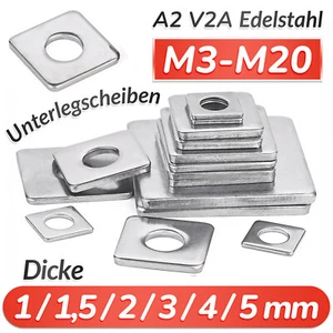 M3 M4 M5 M6 M8 - M20 Quadratische Unterlegscheiben Edelstahl A2 Vierkant-Scheibe - Picture 1 of 79