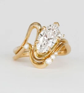 1.58CT Marquise Moissanite Solitaire 925 Sterling Silver Wedding Gift Ring Set - Picture 1 of 11