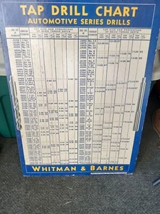 WHITMAN & BARNES Plymouth MI 1951 Advertising Sign TAP DRILLS Size Chart 2 Sided - Picture 1 of 24