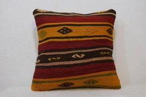 16''x16'' Throw Pillows,Vintage Pillow Cover, Old Kilim Pillow handmade,Orenge - Picture 1 of 5