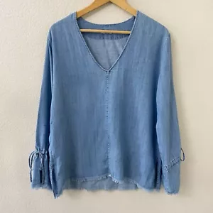 Rails Chambray Zimi Top Größe M Blau Rohsaum Leinenmischung Langarm - Bild 1 von 6